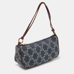 Pre Owned Celine Blue/Tan Macadam Canvas and Leather Vintage Baguette Bag