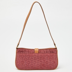 Pre Owned Celine Pink/Tan Macadam Suede and Leather Baguette Bag