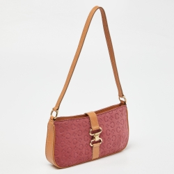 Pre Owned Celine Pink/Tan Macadam Suede and Leather Baguette Bag