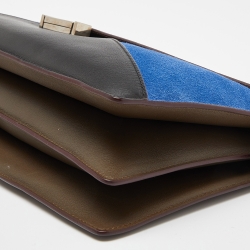 Pre Owned Celine Tricolor Leather and Suede Medium Diamond Shoulder Bag