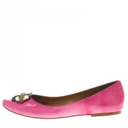 Pre Owned Celine Pink Patent Leather Buckle Ballet Flats Size 38