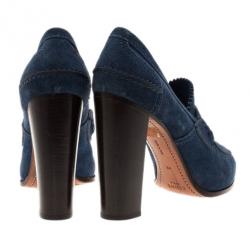 مملوكة مسبقًا Celine Blue Suede Loafer Platform Pumps Size 38