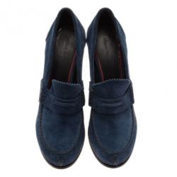 مملوكة مسبقًا Celine Blue Suede Loafer Platform Pumps Size 38