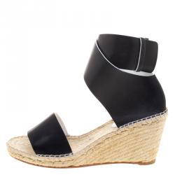 Pre Owned Celine Black Leather Espadrille Wedge Sandals Size 40