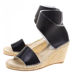 Pre Owned Celine Black Leather Espadrille Wedge Sandals Size 40
