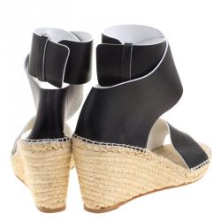 Pre Owned Celine Black Leather Espadrille Wedge Sandals Size 40