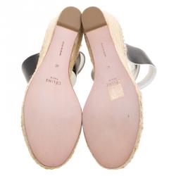 Pre Owned Celine Black Leather Espadrille Wedge Sandals Size 40