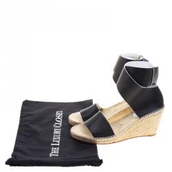 Pre Owned Celine Black Leather Espadrille Wedge Sandals Size 40