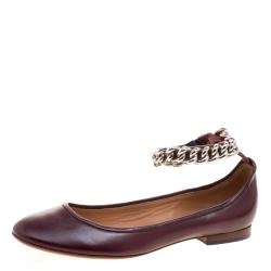 Pre Owned حذاء سيلين فلات باليه شريط سلسلة جلد بني مقاس 39