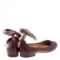 Pre Owned حذاء سيلين فلات باليه شريط سلسلة جلد بني مقاس 39