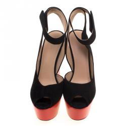 Pre Owned Celine Two Tone Suede Ankle Strap Peep Toe Platform Sandals Size 39