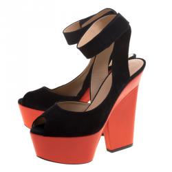 Pre Owned Celine Two Tone Suede Ankle Strap Peep Toe Platform Sandals Size 39