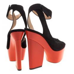 Pre Owned Celine Two Tone Suede Ankle Strap Peep Toe Platform Sandals Size 39