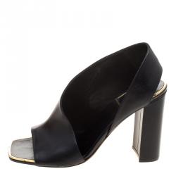 Celine Black Leather Open Toe Asymmetrical Sandals Size 38