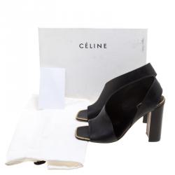 Celine Black Leather Open Toe Asymmetrical Sandals Size 38
