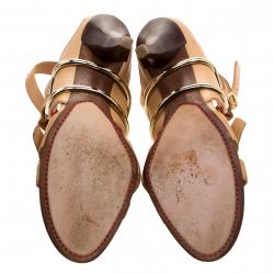 Pre Owned Celine Beige Leather Cross Ankle Wrap Sandals Size 39.5