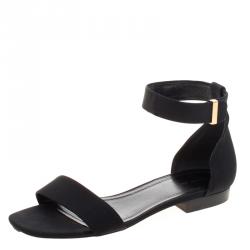 Celine Black Fabric Ankle Strap Flat Sandals Size 38