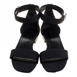 Celine Black Fabric Ankle Strap Flat Sandals Size 38