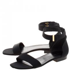 Celine Black Fabric Ankle Strap Flat Sandals Size 38