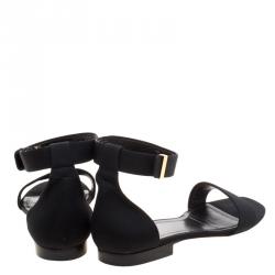 Celine Black Fabric Ankle Strap Flat Sandals Size 38