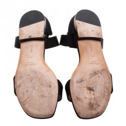 Celine Black Fabric Ankle Strap Flat Sandals Size 38