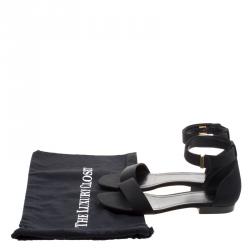 Celine Black Fabric Ankle Strap Flat Sandals Size 38