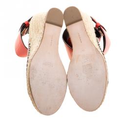 Pre Owned Celine Red Leather Espadrille Wedge Sandals Size 38