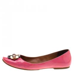 Celine Pink Patent Leather Buckle Ballet Flats Size 37.5