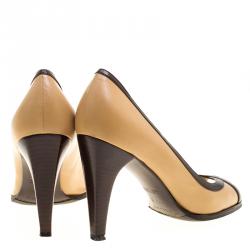 Pre Owned Celine Two Tone Leather Peep Toe Pumps Size 37.5