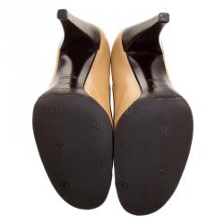 Pre Owned Celine Two Tone Leather Peep Toe Pumps Size 37.5