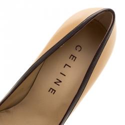Pre Owned Celine Two Tone Leather Peep Toe Pumps Size 37.5