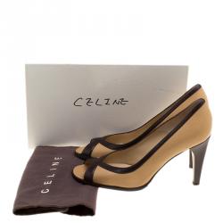 Pre Owned Celine Two Tone Leather Peep Toe Pumps Size 37.5
