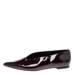 Pre Owned Celine Burgundy Patent Leather V Neck Pointed Toe Flats Size 37