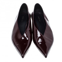 Pre Owned Celine Burgundy Patent Leather V Neck Pointed Toe Flats Size 37