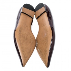 Pre Owned Celine Burgundy Patent Leather V Neck Pointed Toe Flats Size 37