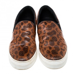 Pre Owned Celine Orange And Black Watersnake Leather Skate Slip On Sneakers Size 38.5