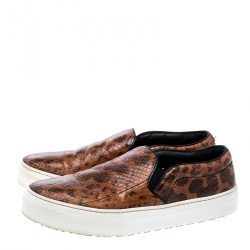 Pre Owned Celine Orange And Black Watersnake Leather Skate Slip On Sneakers Size 38.5