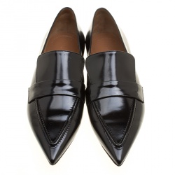 Pre Owned Celine Black Leather Pointed Toe Loafers Size 36