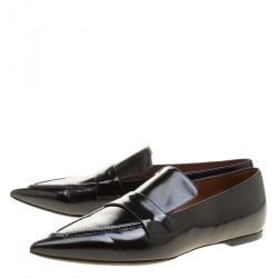 Pre Owned Celine Black Leather Pointed Toe Loafers Size 36