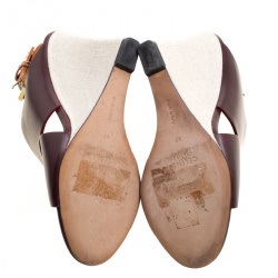 Pre Owned Celine Burgundy/Multicolor Leather and Python Slingback Wedge Sandals Size 37