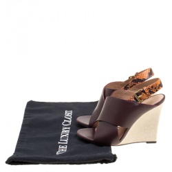 Pre Owned Celine Burgundy/Multicolor Leather and Python Slingback Wedge Sandals Size 37