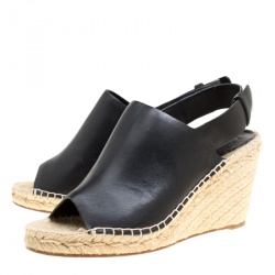 Pre Owned صندل سيلين إسبادريل جلد أسود كعب روكي مقاس 39