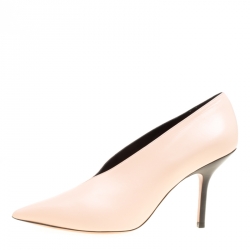 Pre Owned Celine Blush Pink Leather V Neck Pointed Toe Pumps Size 37.5
