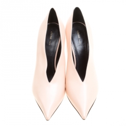 Pre Owned Celine Blush Pink Leather V Neck Pointed Toe Pumps Size 37.5