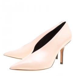 Pre Owned Celine Blush Pink Leather V Neck Pointed Toe Pumps Size 37.5