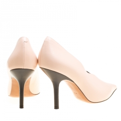 Pre Owned Celine Blush Pink Leather V Neck Pointed Toe Pumps Size 37.5