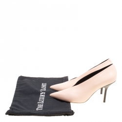 Pre Owned Celine Blush Pink Leather V Neck Pointed Toe Pumps Size 37.5