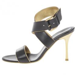 Pre Owned Celine Black Leather Wrap Around Sandals Size 37.5