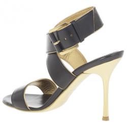 Pre Owned Celine Black Leather Wrap Around Sandals Size 37.5