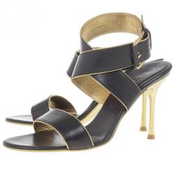 Pre Owned Celine Black Leather Wrap Around Sandals Size 37.5